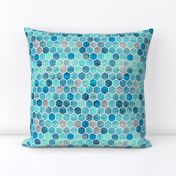 Teal Blue Ink - Watercolor Hexagon Pattern Small