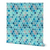 Teal Blue Ink - Watercolor Hexagon Pattern Small