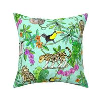 Rainforest Friends - watercolor animals on mint green - large
