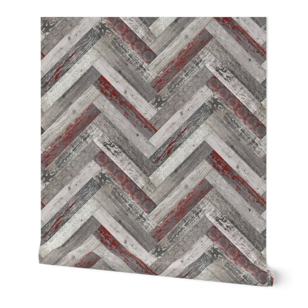 Vintage Wood Chevron Tiles Herringbone Burgundy