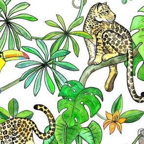 Rainforest Friends - watercolor animals on plain white - large