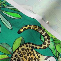 Rainforest Friends - watercolor animals on textured emerald green - large