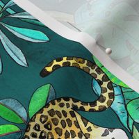 Rainforest Friends - watercolor animals on dark textured teal - large