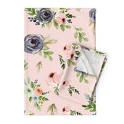 Watercolor Flowers and Leaves on Pink Oversized