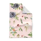 Watercolor Flowers and Leaves on Pink Oversized