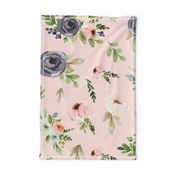 Watercolor Flowers and Leaves on Pink Oversized