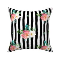 10.5" Flamingo Park Black and White Stripes Floral / 90 degrees