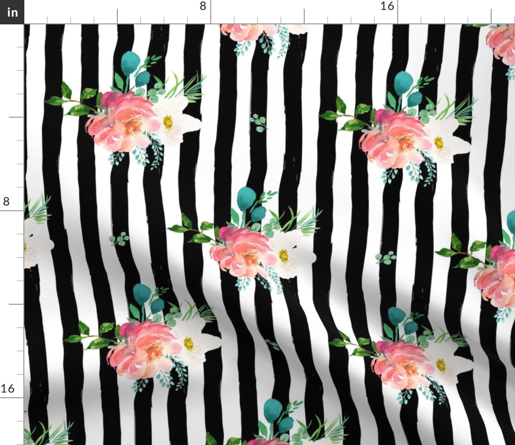 10.5" Flamingo Park Black and White Stripes Floral / 90 degrees