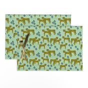 cheetah fabric // linocut african animal big cat design - mint