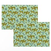 cheetah fabric // linocut african animal big cat design - mint