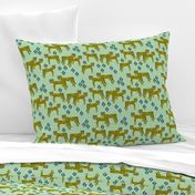 cheetah fabric // linocut african animal big cat design - mint