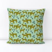 cheetah fabric // linocut african animal big cat design - mint