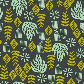 tropical leaves fabric // linocut monstera decor design - charcoal