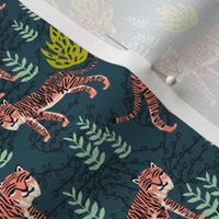 safari tiger fabric // linocut tropical animal fabric illustration design by andrea lauren - navy