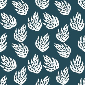 tropical leaves fabric // linocut monstera decor design - navy