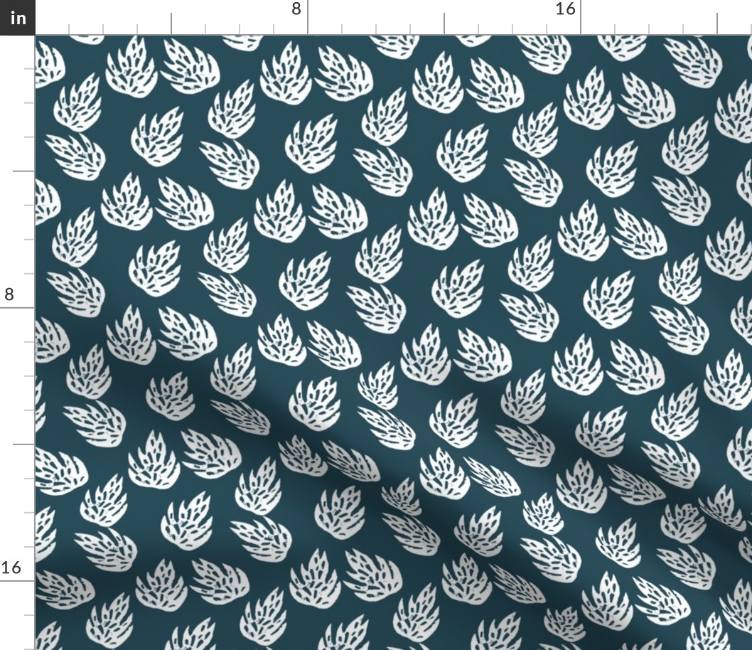 tropical leaves fabric // linocut monstera decor design - navy