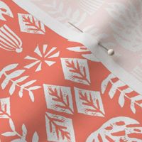 tropical leaves fabric // linocut monstera decor design - orange