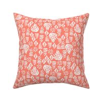 tropical leaves fabric // linocut monstera decor design - orange