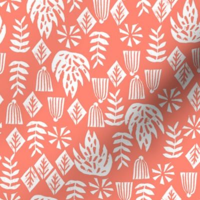 tropical leaves fabric // linocut monstera decor design - orange