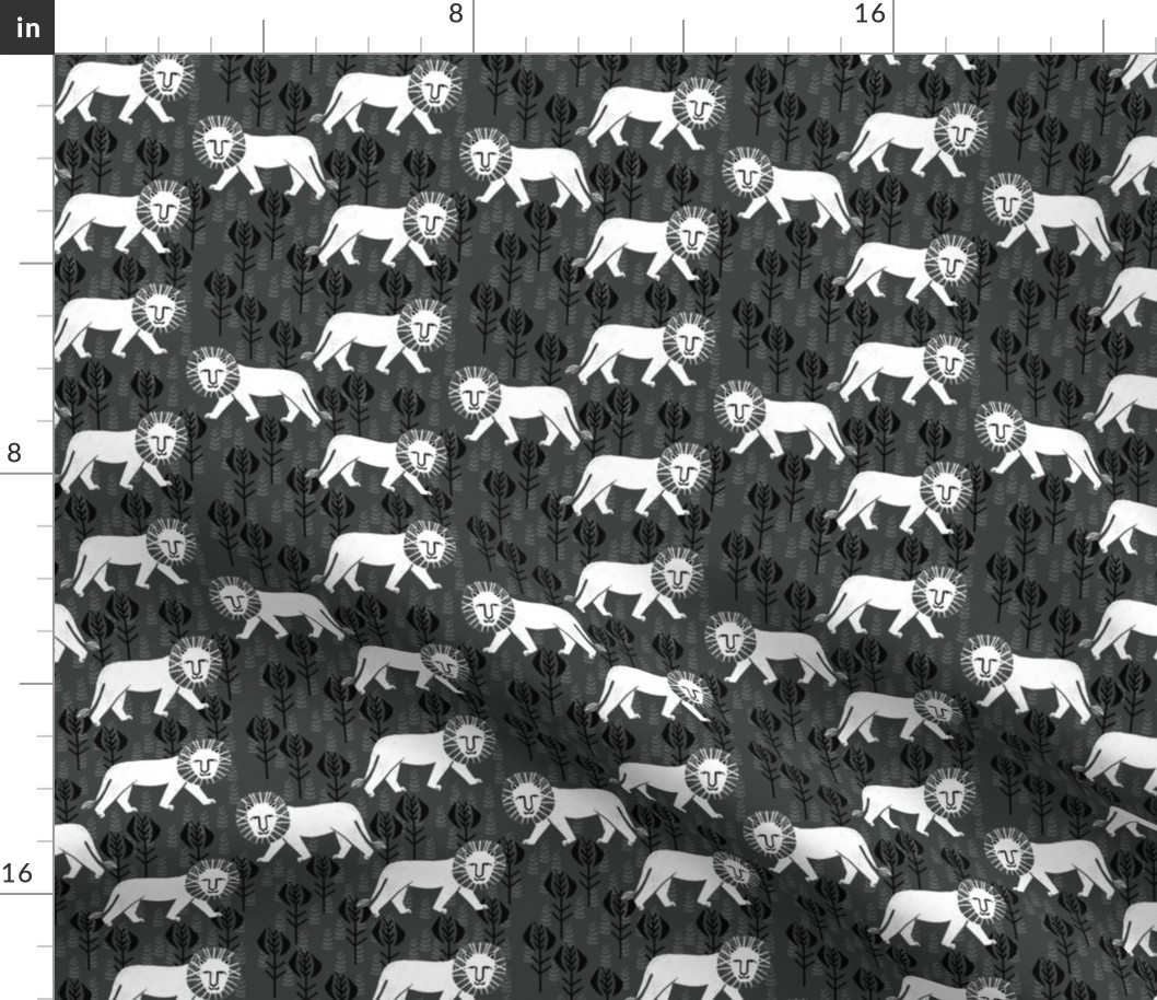 safari  ion fabric // nursery baby linocut design animals fabric - charcoal  and white