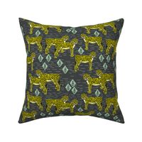 cheetah fabric // linocut african animal big cat design - charcoal