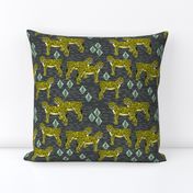 cheetah fabric // linocut african animal big cat design - charcoal