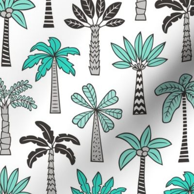 Palm Trees  Mint Green on White