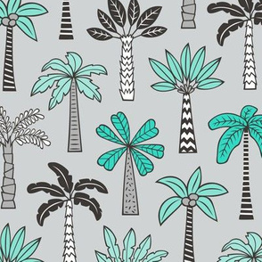 Palm Trees  Mint Green on Grey