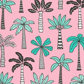 Palm Trees  Mint Green on Pink