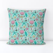 Seashells Nautical Ocean Shells Pink on Mint Green