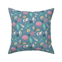 Seashells Nautical Ocean Shells Pink on Blue Navy