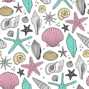 Seashells Nautical Ocean Shells Pink Mint Green Yellow