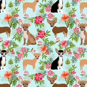 Chihuahua hawaii florals hibiscus dog breed fabric pattern blue