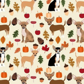 Chihuahua autumn leaves dog breed fabric pattern light