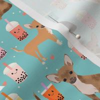 Chihuahua boba bubble tea dog breed fabric pattern light blue 