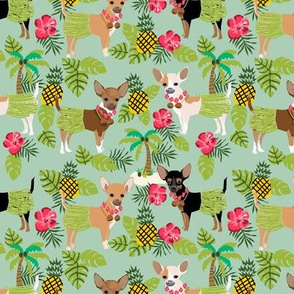 Chihuahua hula skirts tropical dog breed fabric pattern light green