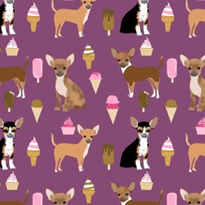 Chihuahua ice cream summer dog breed fabric pattern eggplant