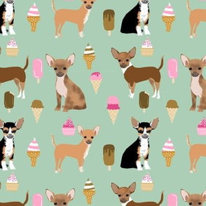 Chihuahua ice cream summer dog breed fabric pattern dark mint