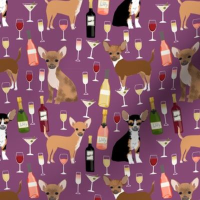 Chihuahua wine champagne cocktails cute dog breed fabric pattern merlot