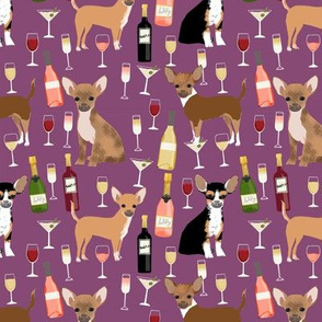 Chihuahua wine champagne cocktails cute dog breed fabric pattern merlot
