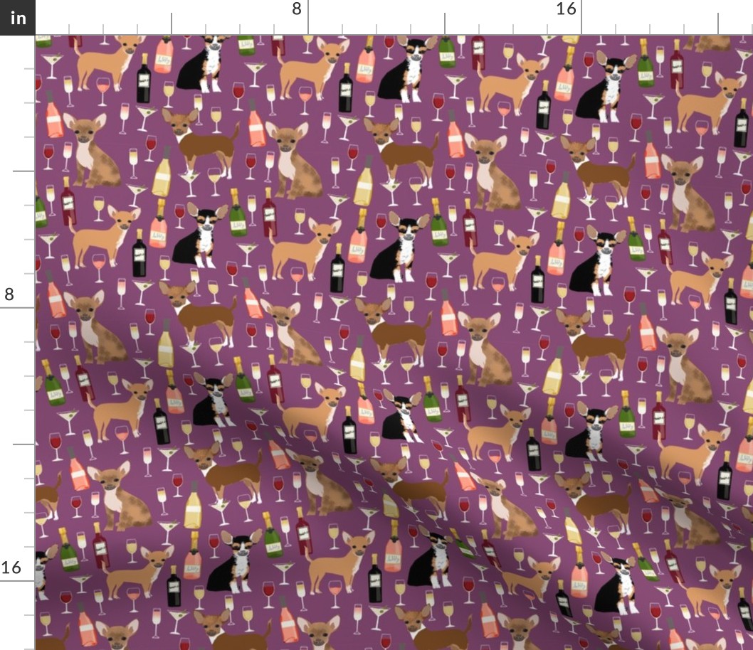 Chihuahua wine champagne cocktails cute dog breed fabric pattern merlot