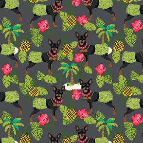 Miniature Doberman Pinscher Hawaiian tropical hula dog fabric dark