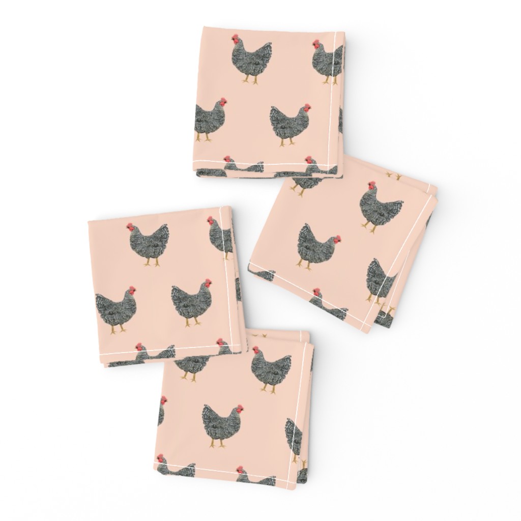 Plymouth Rock chicken breed farm sanctuary fabric pattern blush