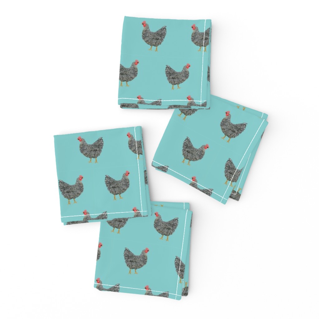 Plymouth Rock chicken breed farm sanctuary fabric pattern blue