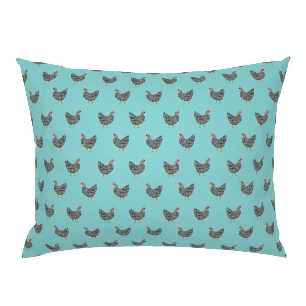 Plymouth Rock chicken breed farm sanctuary fabric pattern blue