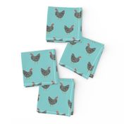 Plymouth Rock chicken breed farm sanctuary fabric pattern blue