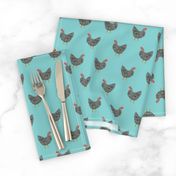 Plymouth Rock chicken breed farm sanctuary fabric pattern blue