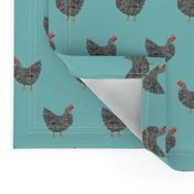 Plymouth Rock chicken breed farm sanctuary fabric pattern blue