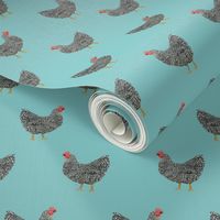 Plymouth Rock chicken breed farm sanctuary fabric pattern blue