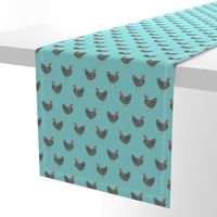 Plymouth Rock chicken breed farm sanctuary fabric pattern blue